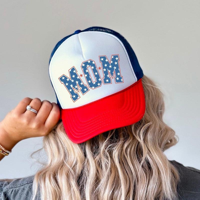 Mom, Stars, Patriotic, Snapback Trucker Hat, America, USA, Independence Day, Patriotic Cap for Women, Sassy Graphic Hats