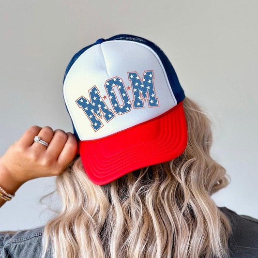 Mom, Stars, Patriotic, Snapback Trucker Hat, America, USA, Independence Day, Patriotic Cap for Women, Sassy Graphic Hats