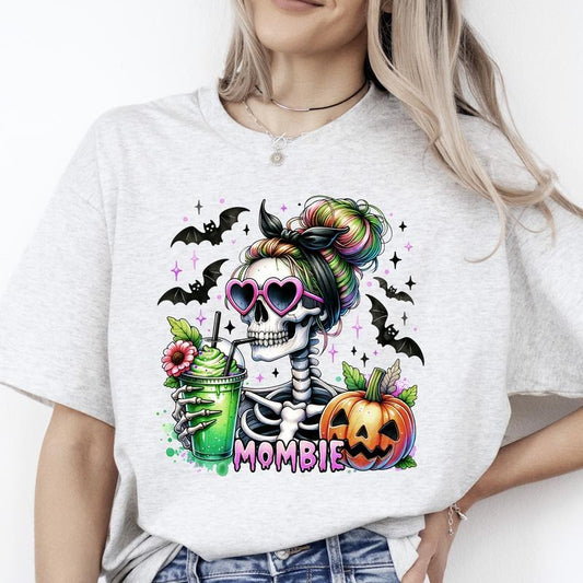 Mombie  Halloween T-Shirt - Print is Sublimation, Unisex T-Shirt, Funny Tee, Funny Apparel, Gift Idea, Relaxed Fit, Casual Apparel, Cute Top, Great with Jeans, All Seasons, Fun Style, Comfortable Shirt