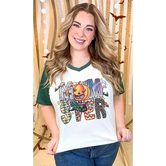 Momster Halloween Graphic V Neck Shirt