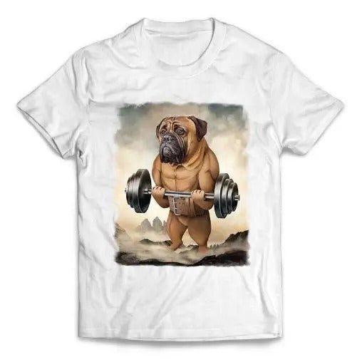 Monster Bullmastiff Dog Weightlifting in Mountainous Outdoor - Short-Sleeve Unisex, Men Made in USA