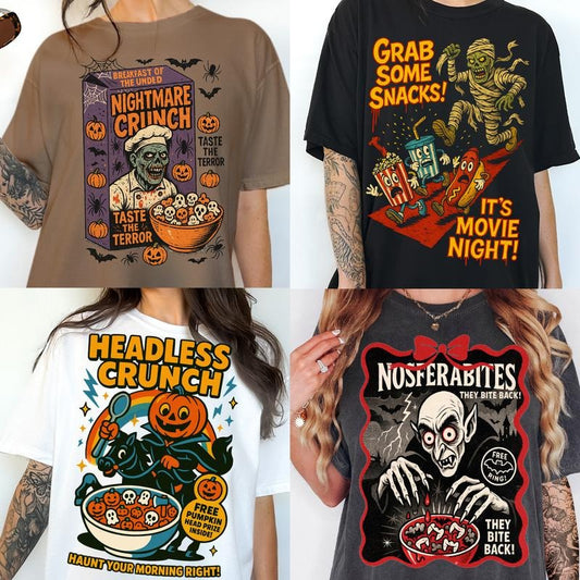 Monster Cereal Theme -  T-Shirt Unisex Comfortable Halloween Theme Garment Dyed Soft Cotton Relaxed Fit Durable Graphic All Seasons