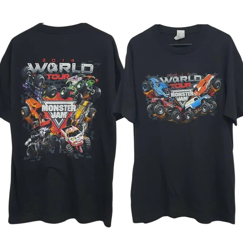 Monster Jam Monster Truck World Tour 2014 Men's Graphic T-Shirt ? Bold Monster Truck Design, Unisex Cotton Top, Perfect for Casual Wear, Classic Men's Apparel