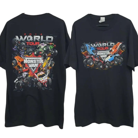 Monster Jam Monster Truck World Tour 2014 Men's Graphic T-Shirt ? Bold Monster Truck Design, Unisex Cotton Top, Perfect for Casual Wear, Classic Men's Apparel
