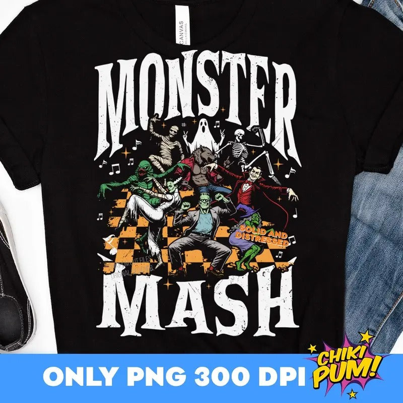 Monster Mash Retro Halloween Funny Halloween Monster Trending Halloween Digital s Halloween Shirt Design