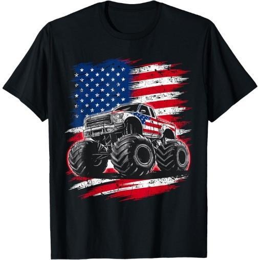 Monster Truck USA Flag American T-Shirt Made in USA