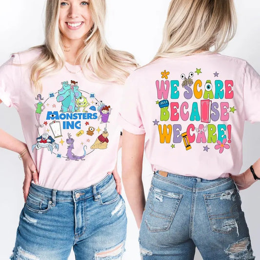 Monsters T Shirt, We Scare Because We Care Tee, Monsters Shirt, Monster Inc Shirt, Monsters Sulley Tee, Monsters Mike Tee, Boo Tshirt, Unisex Short Sleeve Tee Shirt