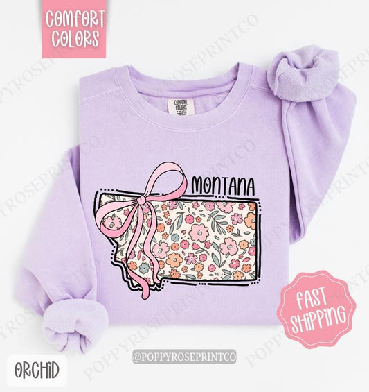 Montana Floral Comfort Colors Sweatshirt, Montana Sweatshirt, Cute Bow Montana Sweatshirt