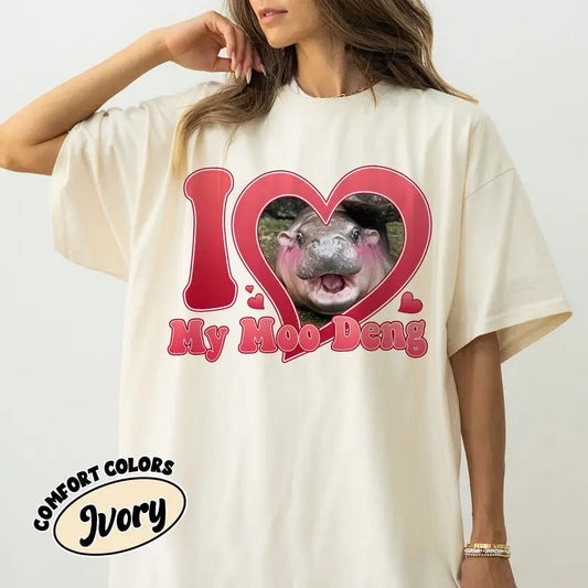 Moo Deng Comfort Colors Shirt, I Love My Moo Deng TShirt, Cute Baby Hippo Tee, Moo Deng I Love You Shirts