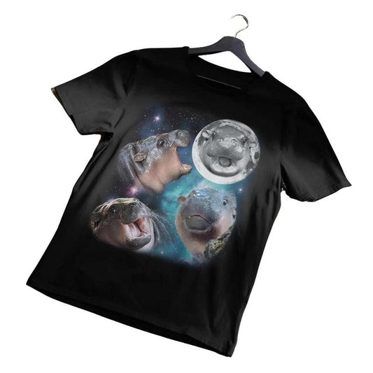 Moodeng Pigmy Hippo Shirt, Three Wolf Moon Style Tshirt, Wildlife Graphic Top, Nature Lover Gift, Unisex Cotton Tee
