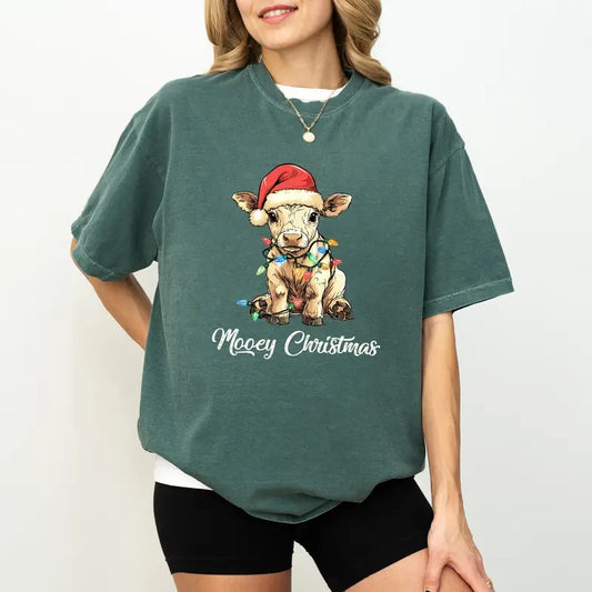 Mooey Christmas Comfort Colors Shirt, Christmas Cow Graphic Tee, Farm Holiday Unhinged Oversized T-shirt, Christmas Gifts For Cow Lovers