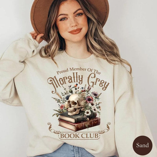 Morally Grey Book Club Shirt, Dark Romance Hoodie, Vintage Bookish Gift for Book Lover, Romance Reader Unisex Soft Comfort Crewneck Pullover Long Sleeves Graphic Fabric Sweater