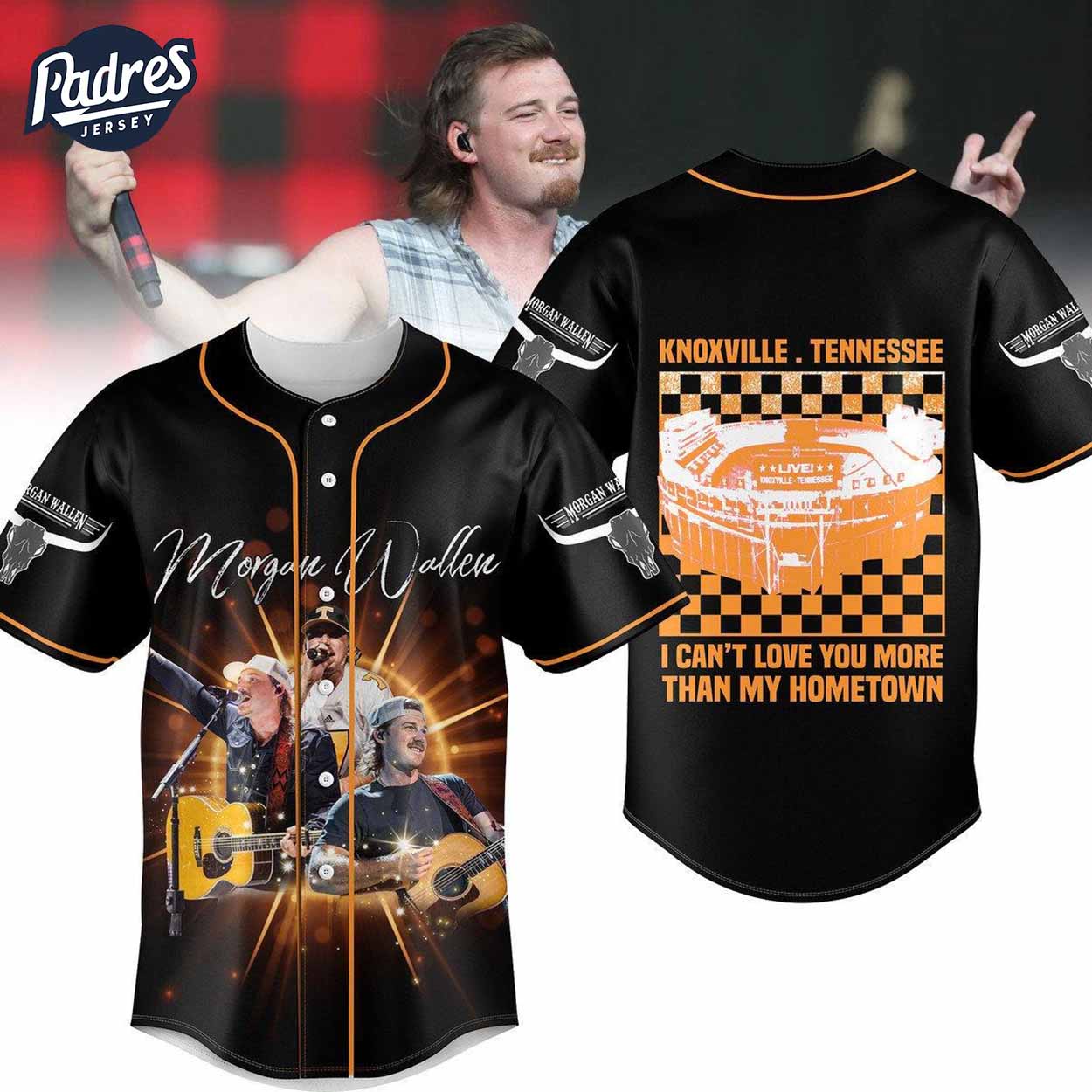 Morgan Wallen I Cant Not Love You More Than My Hometown Live Knoxville Tennessee Baseball Jersey - Padres... (Image 1)