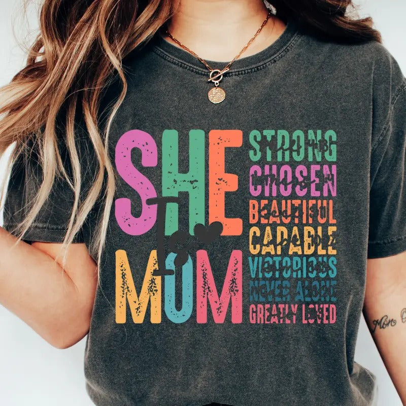 Mother's Day Gift,Mama Oversized Tee, She is Mom 3, Motivational shirt for her, Mom Shirts, Casual Wear Cute Minimalist...