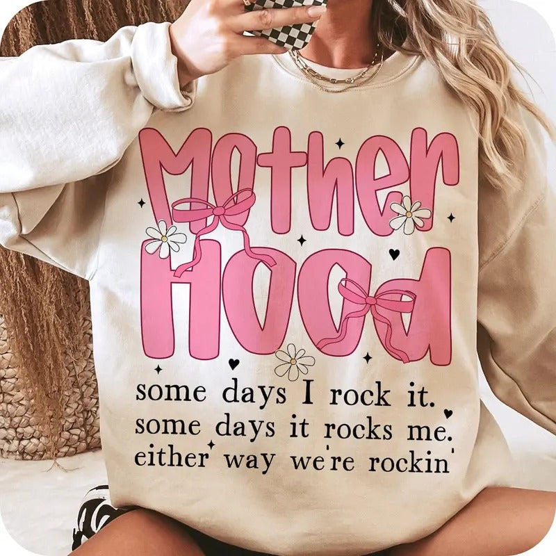 Motherhood Coquette Bow Checker Shirt, Retro Mother hood Shirt, Funny Mom Sarcastic Mama Shirt, Mothers Day Shirt Cotton Womenswear