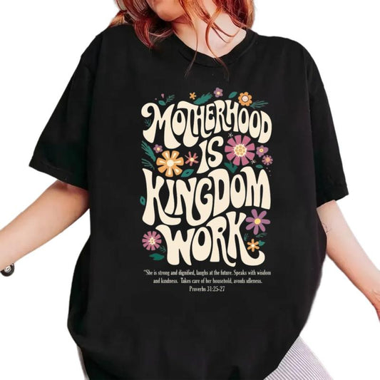 Motherhood Is Kingdom Work Shirt, Christian Mom Shirt, Retro Christian Mom T Shirt, Christian Mothers Day Gift, Unisex Short Sleeve Tee, Classic Streetwear
