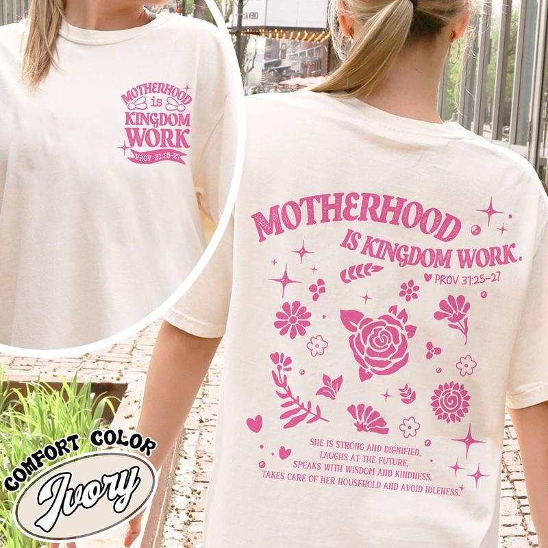 Motherhood Is Kingdom Work Shirt, Retro Comfort Mom Tshirt, Mothers Day Shirt, Christian Mom Gift, Religious Mom Tee, Mother Day Outfit
