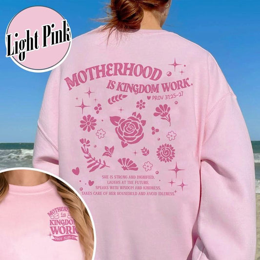 Motherhood Is Kingdom Work Sweatshirt, Retro Comfort Mom Sweatshirt, Mothers Day Sweatshirt, Christian Mom Gift, Religious Mom Sweatshirt, Mother Day Outfit