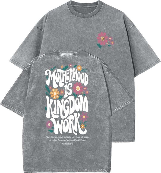 Motherhood Is Kingdom Work Unisex Washed T-Shirt, Christian t shirts, Vintage 90s Graphic Tee, Gift Top Womenswear Cotton Mineral Color