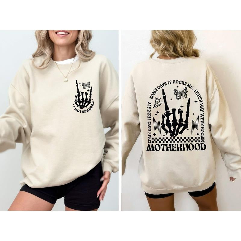 Motherhood Rocks, Mother's Day, Skeleton, Trend Sweatshirt, Women's Crew Neck, Crewneck T-Shirts, Hoodie | WearSparks.com