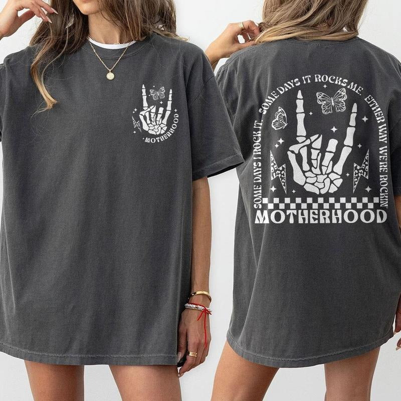 Motherhood Shirt, Some Day I Rock It T-Shirt, Funny Motherhood Rock Skeleton Shirt, Checkered Mama Tee, Rock Mom Shirts, Retro Mom Tee, Mom Women Tops