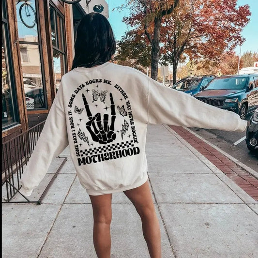 Motherhood Sometimes I Rock It Some Days Rocks Me Sweater, Rock Sweater Gift, Mama Shirt Gift, Mother's Day Sweater Gift, Unisex Sweatshirt, Long Sleeve Crewneck Tee, Mom Gifts Sweater, Gifts For Birthday