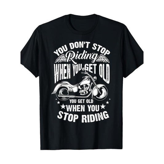 Motorcycle-Themed Crew Neck T-Shirt, 100% Cotton, Regular Fit, Short Sleeve, Basic Geometric Pattern, Slight Stretch Fabric, 220g, with Digital Print Design, for Casual Weekend Wear, All-Season Pullover Made in USA