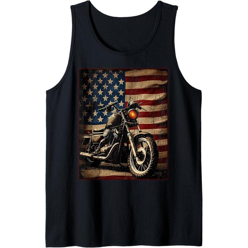 Motorcycle USA Flag Retro Biker Tank Top made in USA