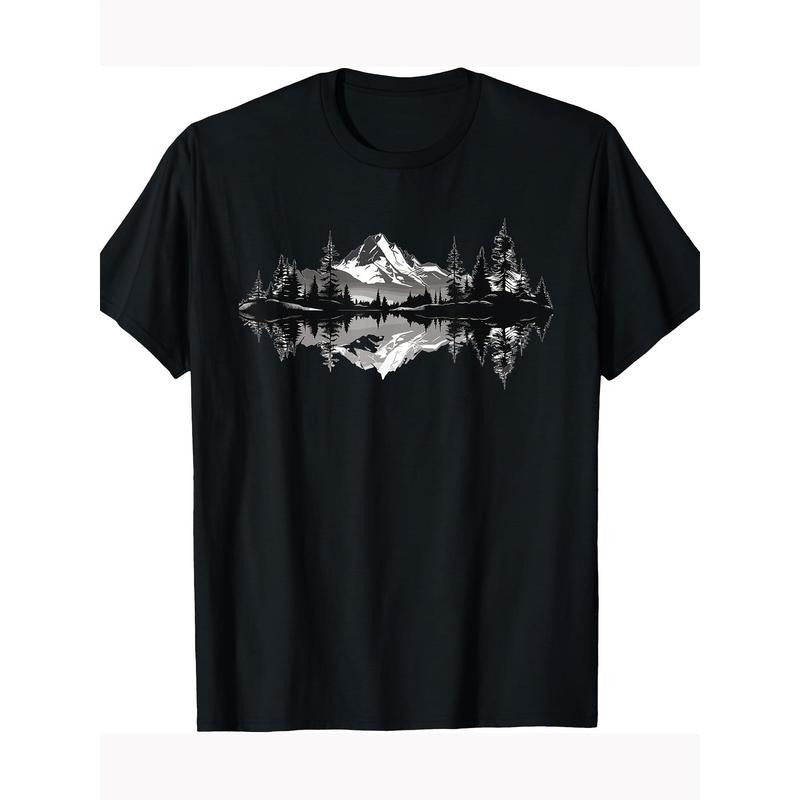 Mountain Landscape Reflective Forest Trees Outdoor Wildlife T-shirt 100% cotton T-shirt Made in USA