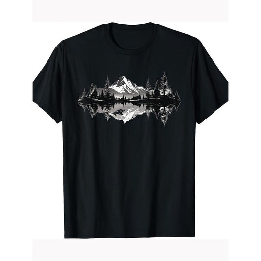 Mountain Landscape Reflective Forest Trees Outdoor Wildlife T-shirt 100% cotton T-shirt Made in USA