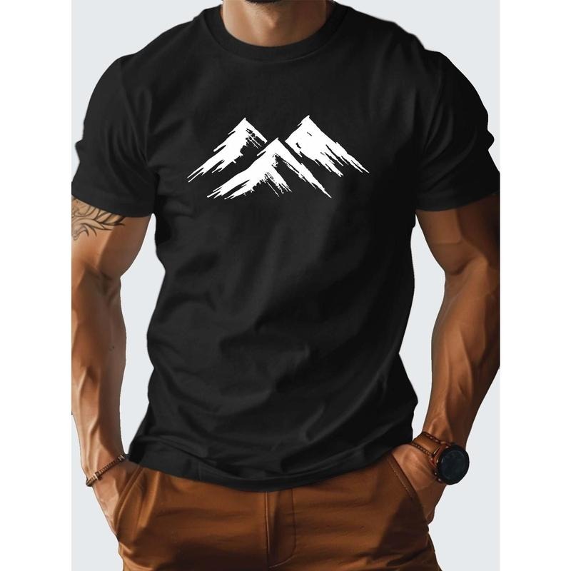 Mountain Print T-shirt, men's T-shirt, summer casual short-sleeved T-shirt, soft and breathable Made in USA