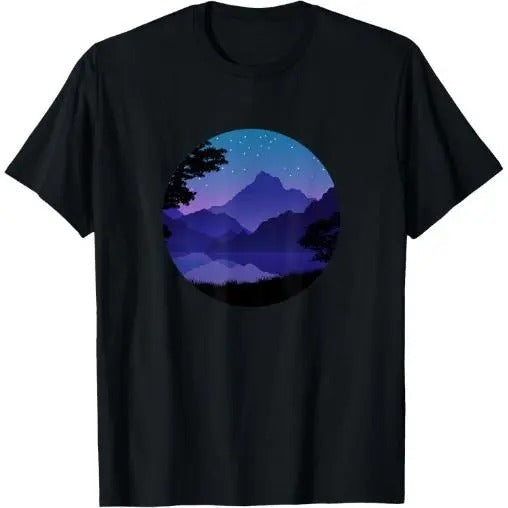 Mountain Silhouette Forest Lake Reflection T-Shirt Made in USA
