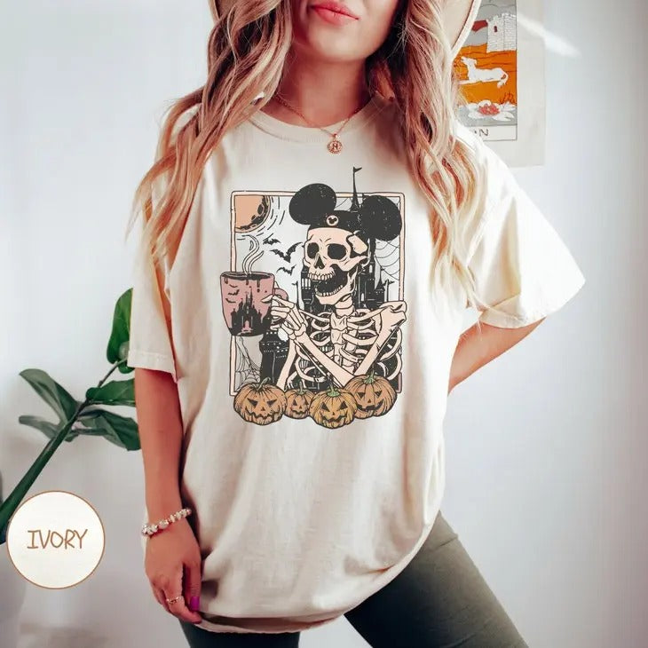 Mouse Skeleton Halloween Tshirt, Halloween Pumpkin Shirt, Spooky Season Shirt, Halloween Party Shirt Top Womenswear Underwear Lady