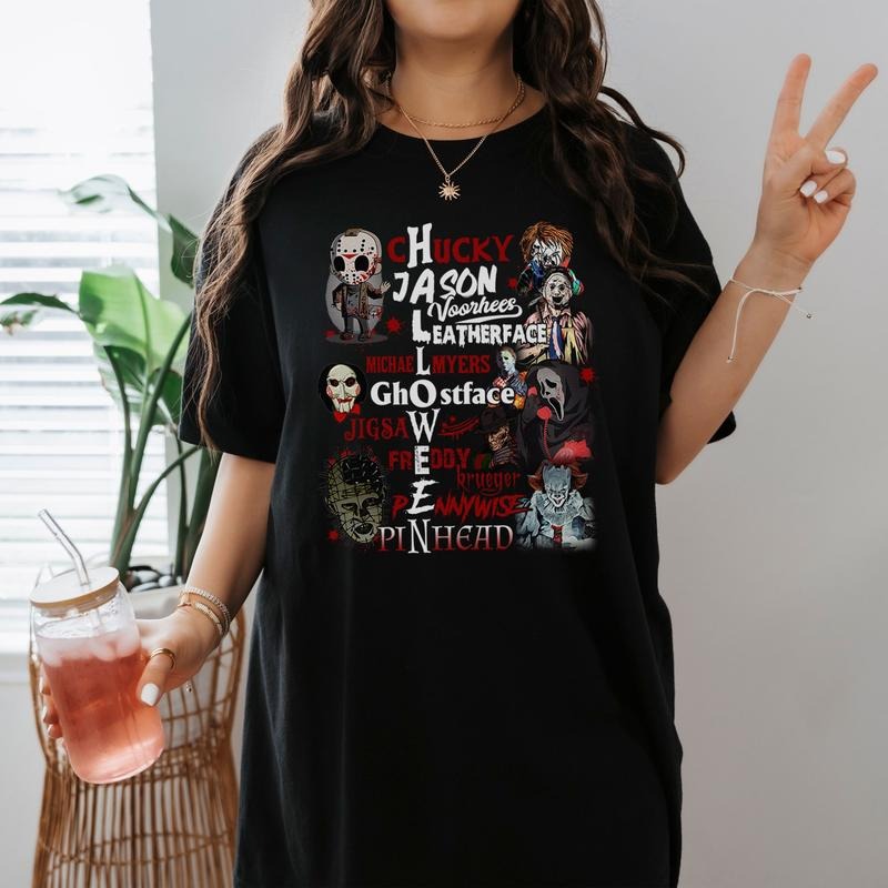 Movie Characters Shirt, Halloween Shirt, Michael Myers, Jason Voorhees, Freddy Krueger, Chucky, Shirt Top Womenswear
