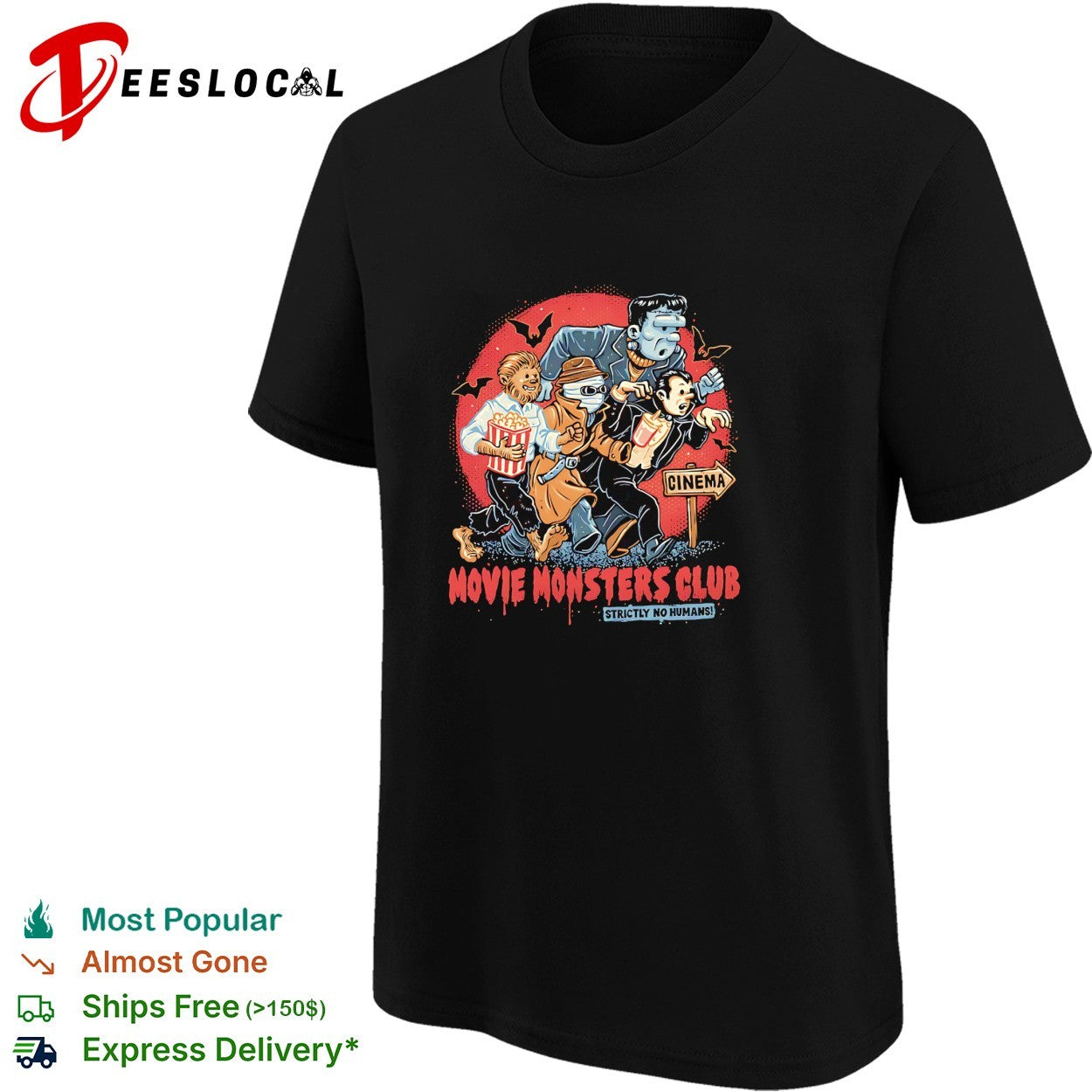 Movie Monsters Club wolfman mummy Frankenstein Dracula strictly no humans cinema shirt