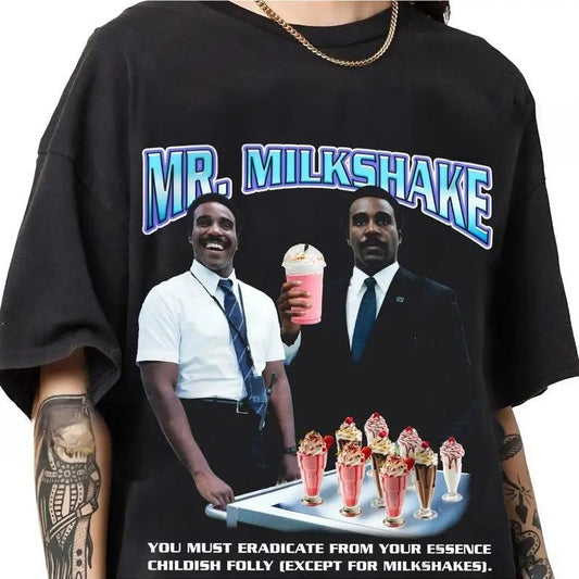 Mr. Milkshake Rap Tee, Mr. Milchick Severance T-Shirt, Classic Retro Graphic Unisex Tee Gift For Men and Women