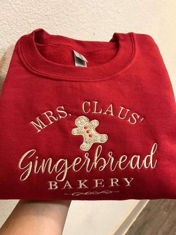 Mrs. Claus Gingerbread Embroidered Sweatshirt | Festive Holiday Apparel | Cozy Christmas Sweater | Unique Xmas Gift | Embroidered Winter Clothing