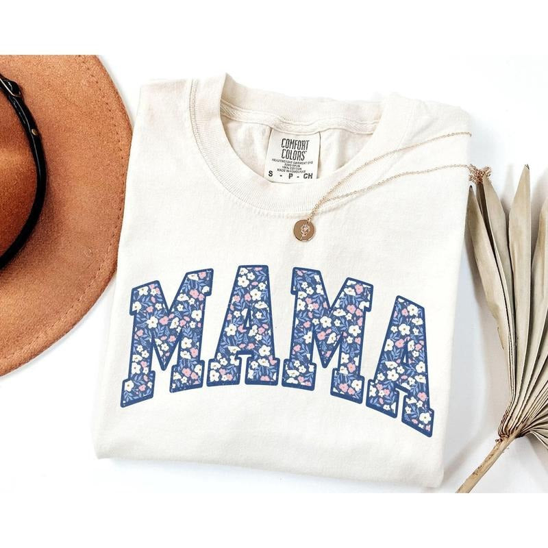 Multi-Floral Print MAMA T-Shirt, Comfort Colors T-Shirt, Summer MAMA Top, DTG Printed T-Shirt, Gift for Mom, mothers day...