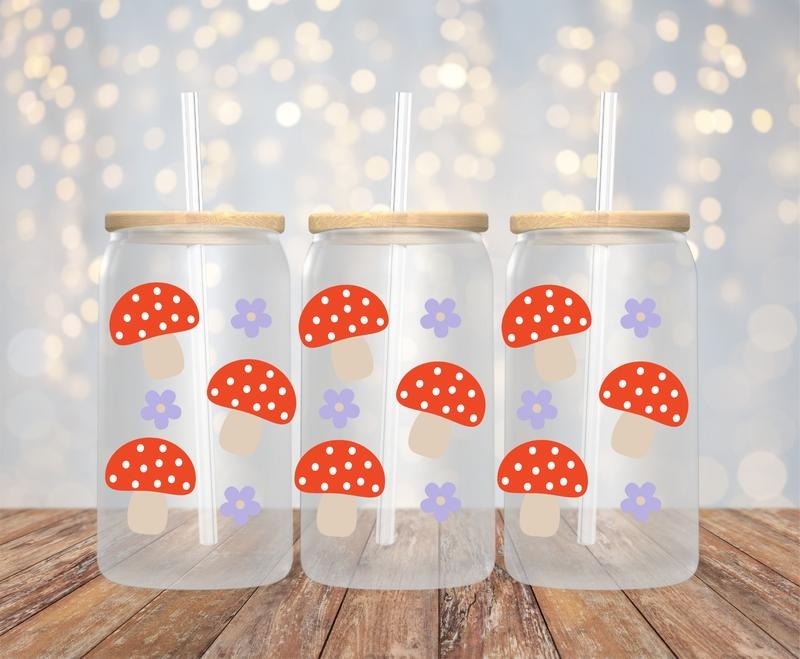 Mushroom and Flower 16oz Glass Tumbler T-Shirts, Hoodie, Sweatshirt | WearSparks.com