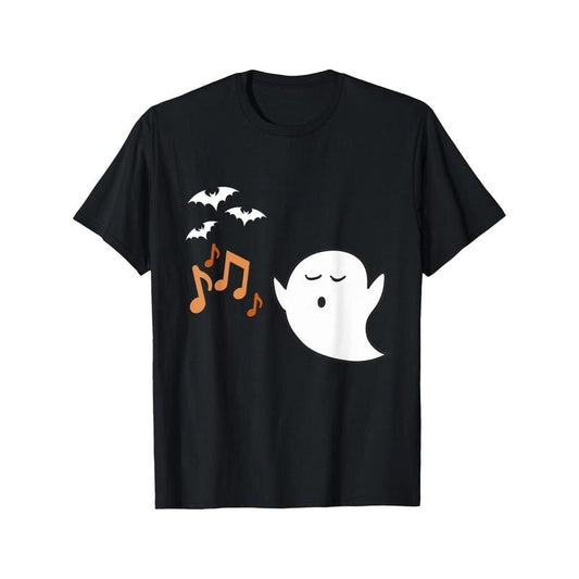 Music Ghost Halloween T-shirt Black casual short sleeved men's sports T-shirt Made in USA