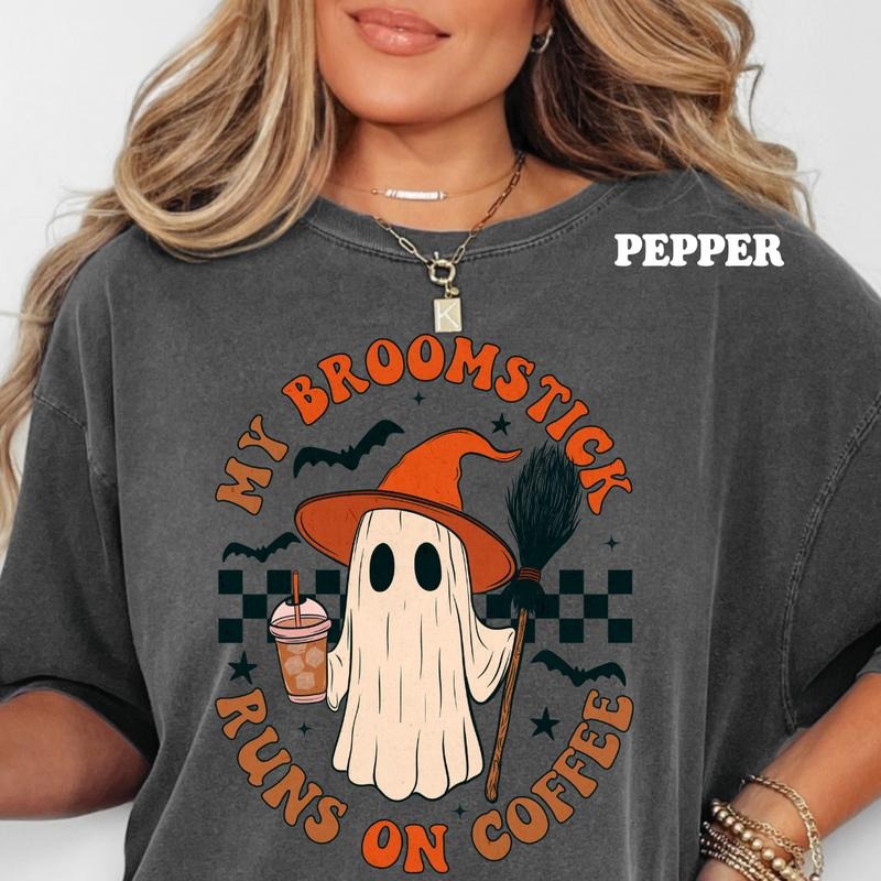 My Broomstick Runs on Coffee Halloween Coffee Shirt ~ Unisex Apparel Relaxed Fit Printed In The USA Clothing Womenswear Casual Comfort Cotton Top Athletic Boho Chic
