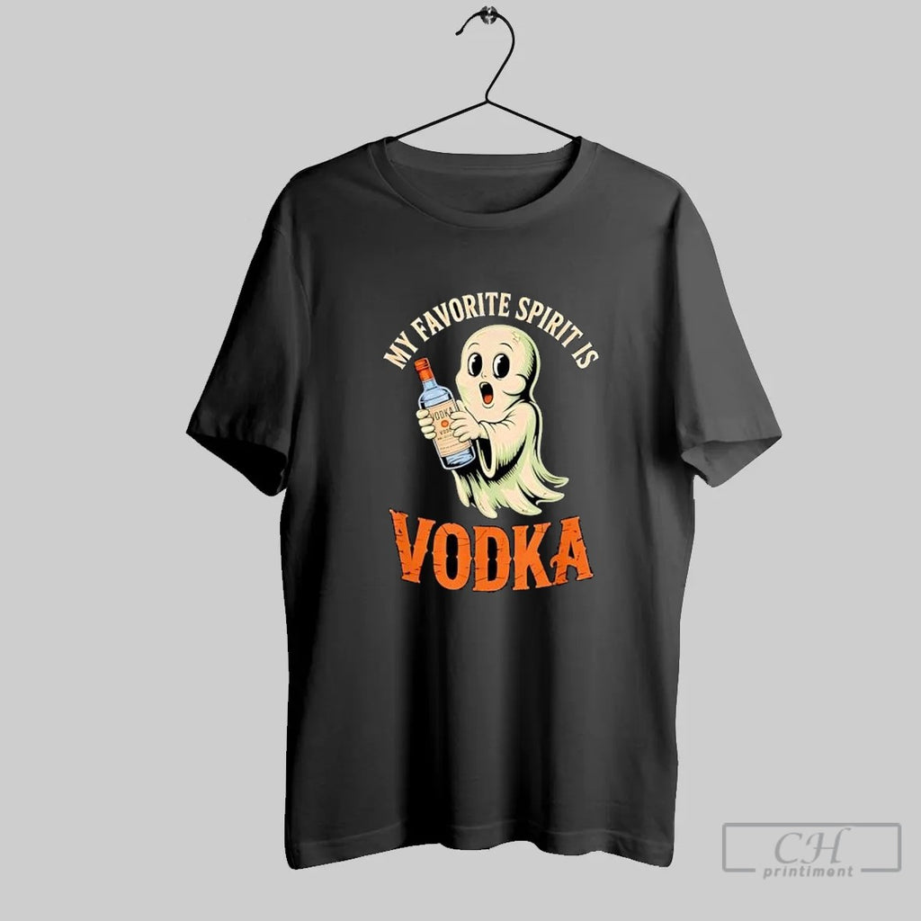 My Favorite Spirit Is Vodka Ghost Holding Vodka Bottle Funny T Shirt
