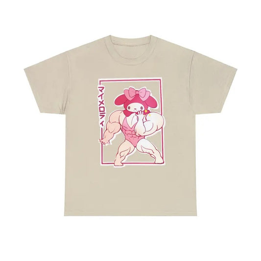 My Melody Muscular Sanrio Meme  T-shirt, Vintage 90s style top clothing, Unisex graphic Streetwear shirts