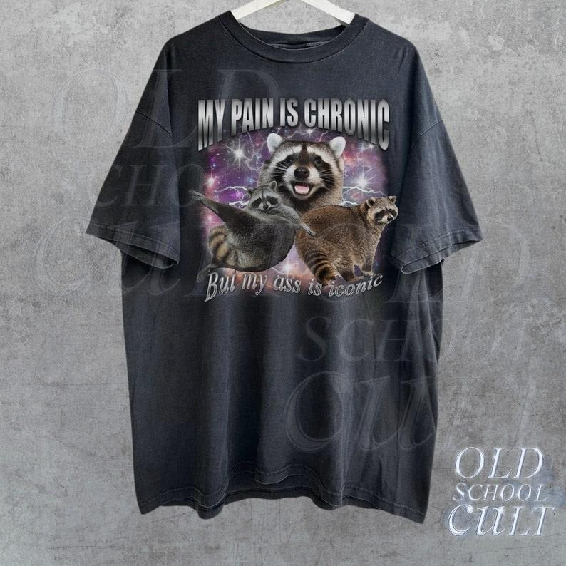 My Pain Is Chronic Raccon Vintage Bootleg T-Shirt, Funny 90s Retro Raccoon T Shirt, Weird T Shirt, Meme T Shirt, Trash Possums, Crazy Shirts