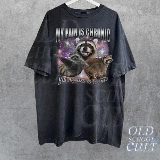 My Pain Is Chronic Raccon Vintage Bootleg T-Shirt, Funny 90s Retro Raccoon T Shirt, Weird T Shirt, Meme T Shirt, Trash Possums, Crazy Shirts