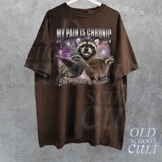 My Pain Is Chronic Raccon Vintage Bootleg T-Shirt, Funny 90s Retro Raccoon T Shirt, Weird T Shirt, Meme T Shirt, Trash Possums, Crazy Shirtsstyle{n002}2