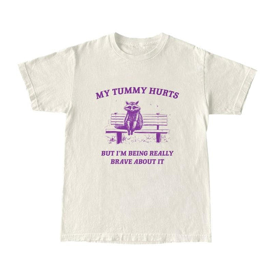 My Tummy Hurts Unisex  T-Shirt, Raccoon Shirt, Retro Cartoon Tee, Funny Meme Shirt Hoodie, Sweatshirt | WearSparks.com