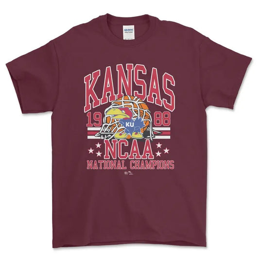 NCAA 1988 Kansas National Championship T-Shirt, graphic vintage sports tees for men