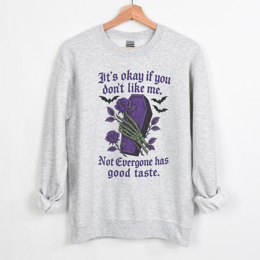 *NEW* IT'S OKAY IF YOU DON'T LIKE ME Long Sleeve Crewneck Sweatshirt Alternative Emo Grunge Pullover Casual Women's Long Sleeve Womenwear Gray Color with Spooky Graphic Design