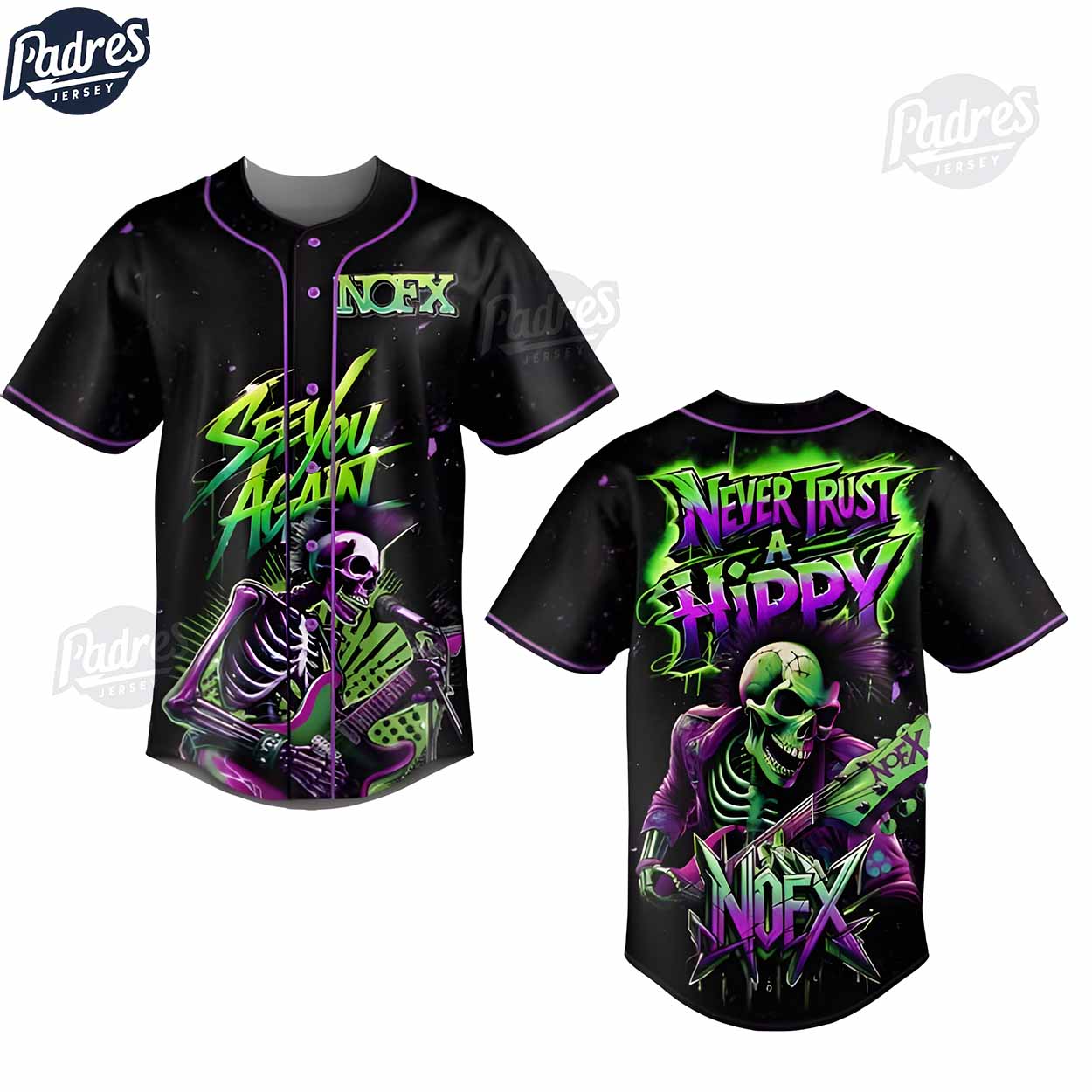 NOFX Band See You Again 3D Baseball Jersey Outfit - Padres Jersey Oasis: Elevate Your Baseball Style Game... (Image 1)